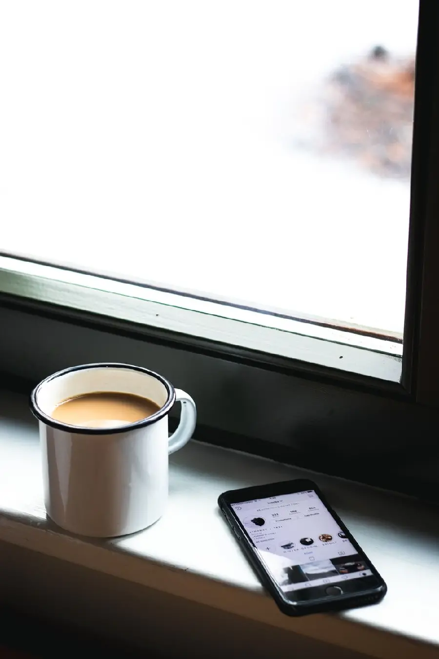 8K art photo of coffee cup and mobile phone for bloggers
