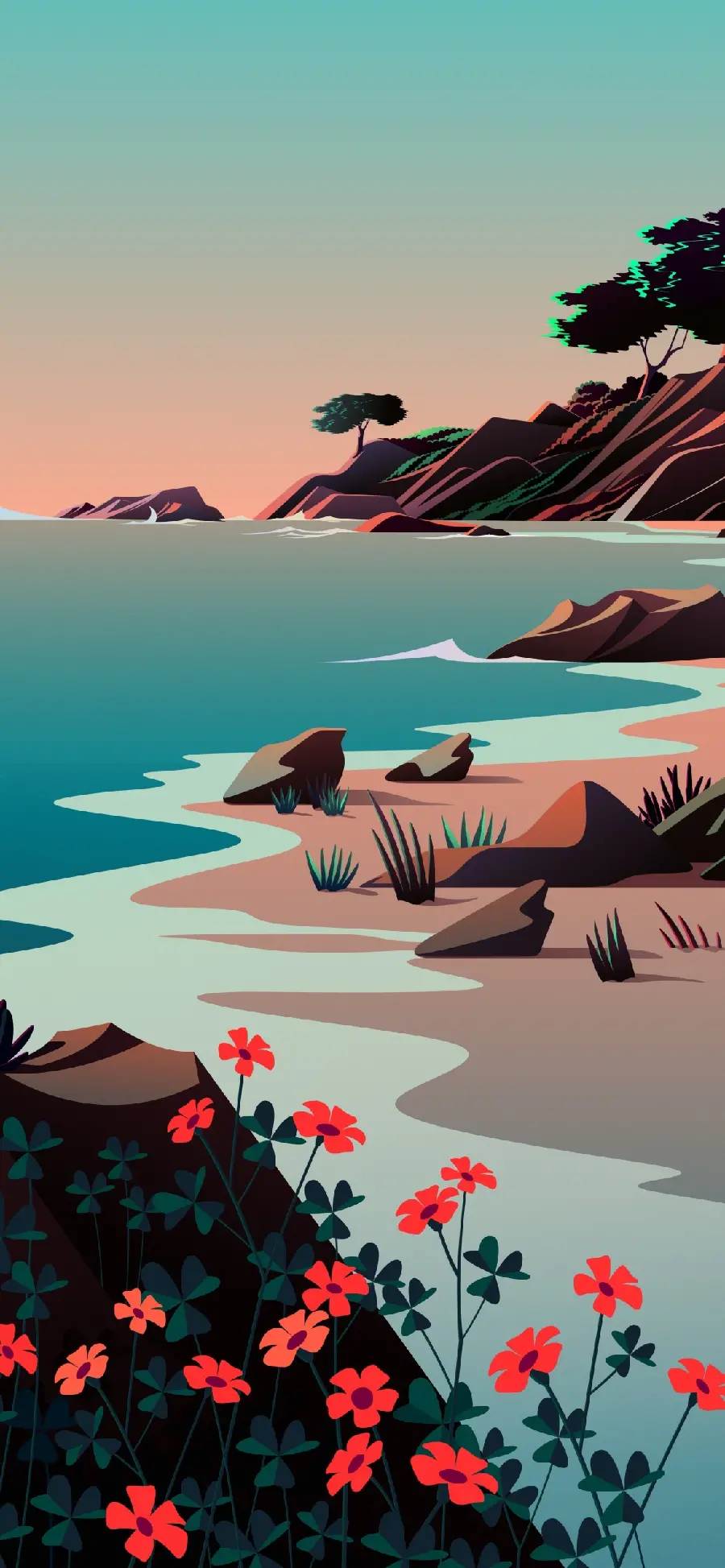 Beautiful Beach Nature Painting Suitable for iPhone 15 Background