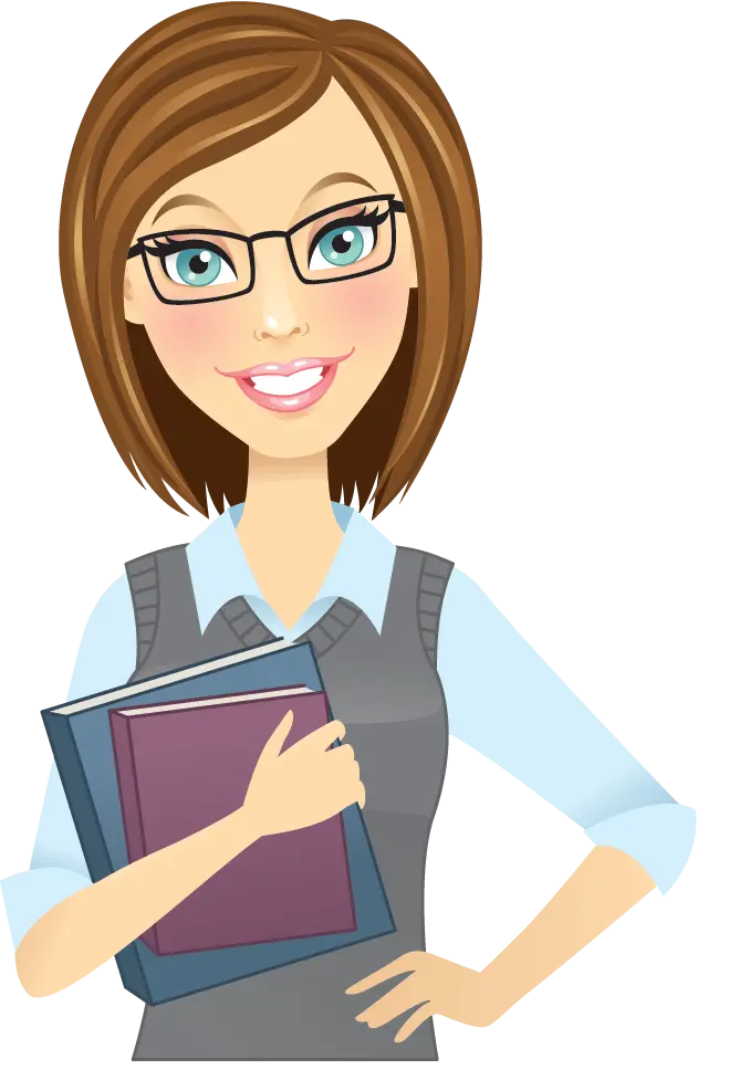 Image of a beautiful and capable teacher girl with glasses and a book in her hand png