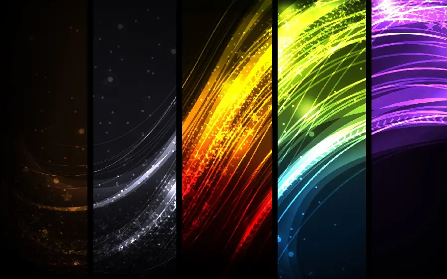 Interesting five-piece wallpaper with a very attractive colorful light wave design
