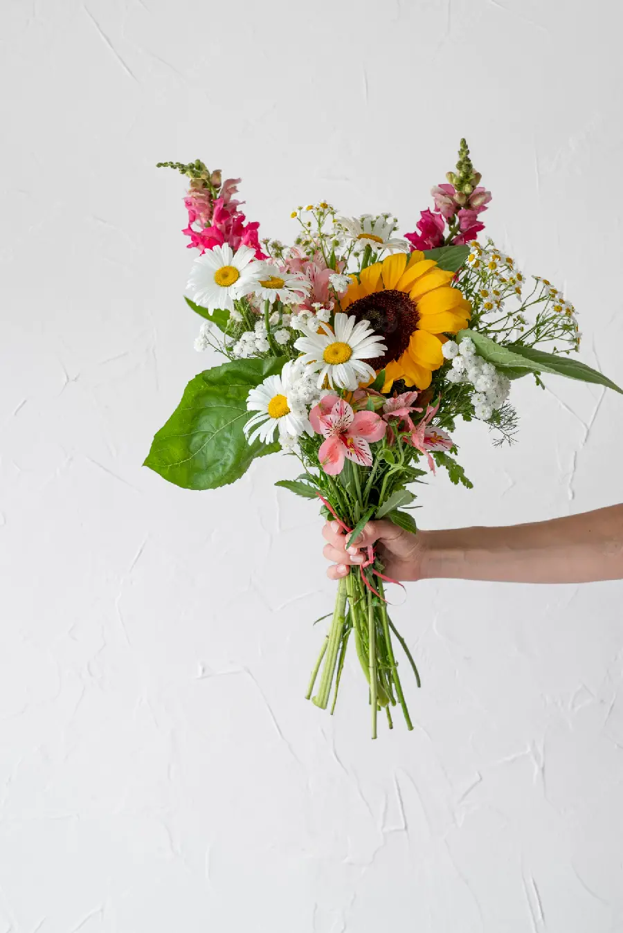 High quality photo Above a large bouquet of flowers in hand