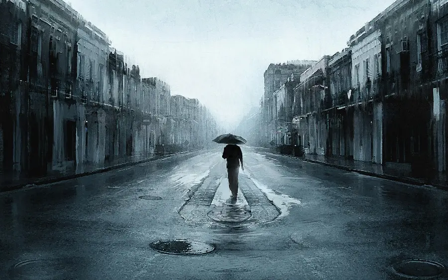 Lonely Man Picture on Rainy Street for Instagram Post