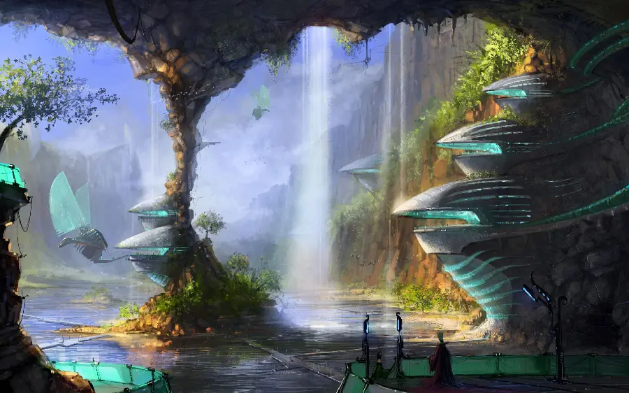 The most famous fantasy photo of a dragonfly robot flying over a lake