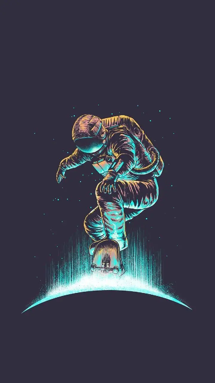 Fantasy astronaut skateboarding background for iPhone