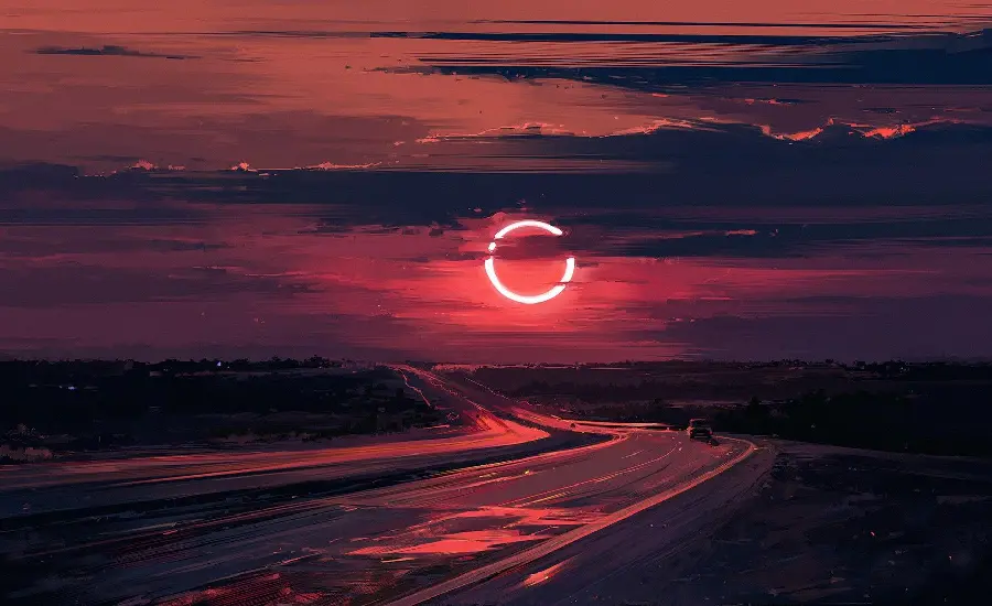 Wallpaper of a dreamy road and sunset