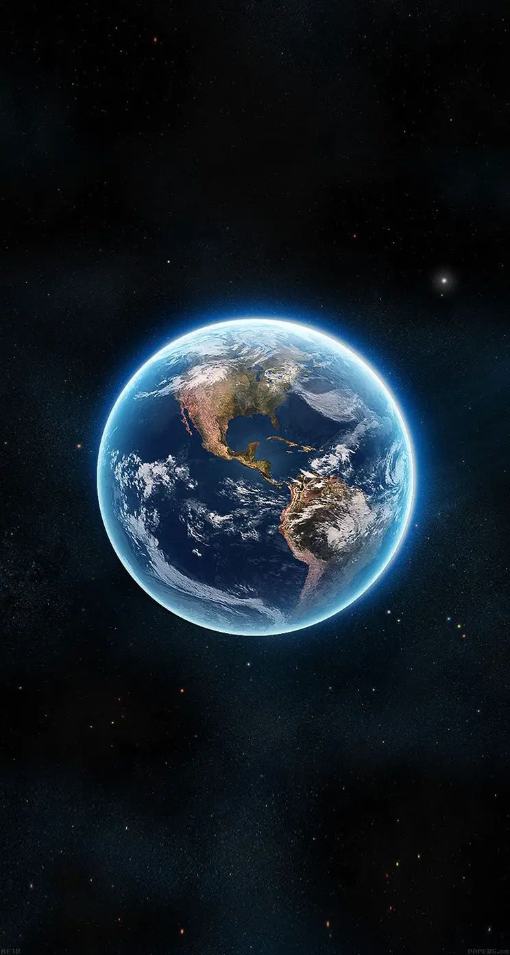 Earth with a luminous blue halo in the black galaxy 2023