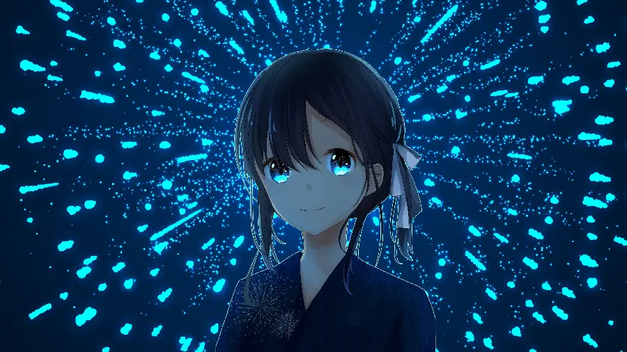 Beautiful anime girl masterpiece wallpaper with bright blue eyes
