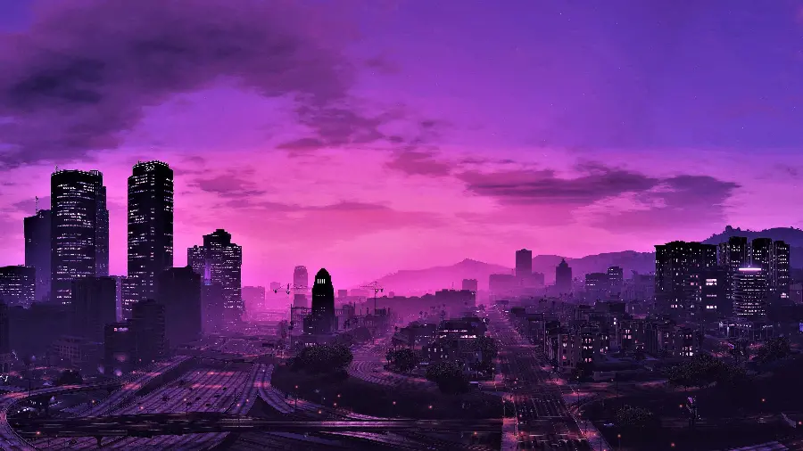 Best wallpaper of a large city with a special purple sky