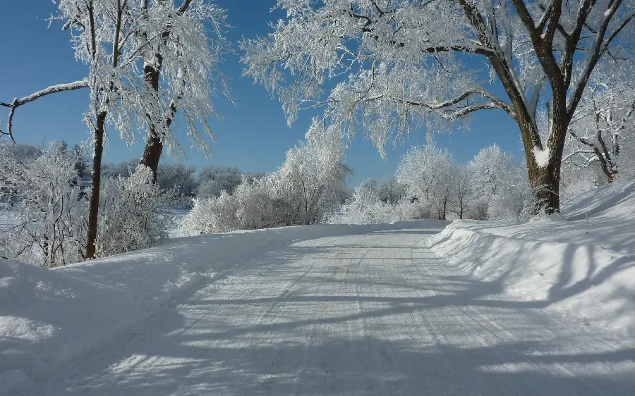 Background of a snowy road withBeautiful and clear sky