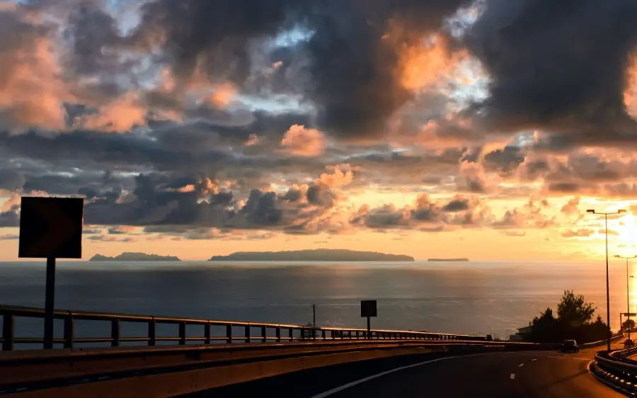 Free Wallpaper Road and Sunset in Cloudy Sky