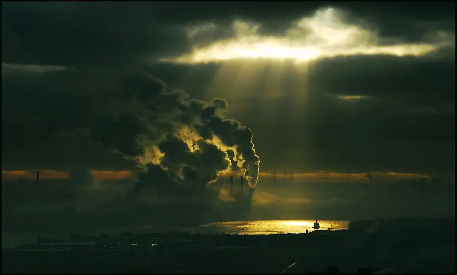 Severe air pollution in a dark frame for an Instagram post 