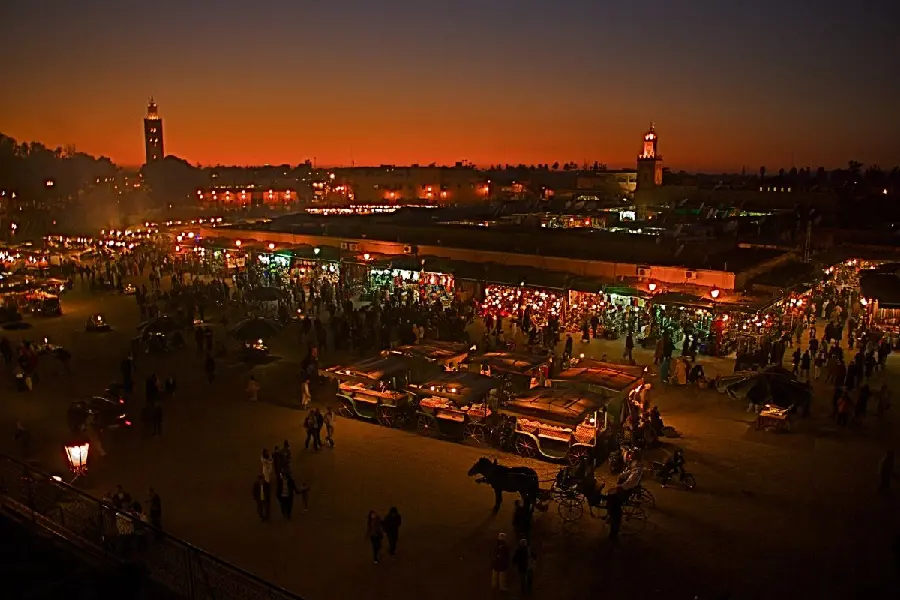 Beautiful aerial photo of the tourist country of Morocco at night 
