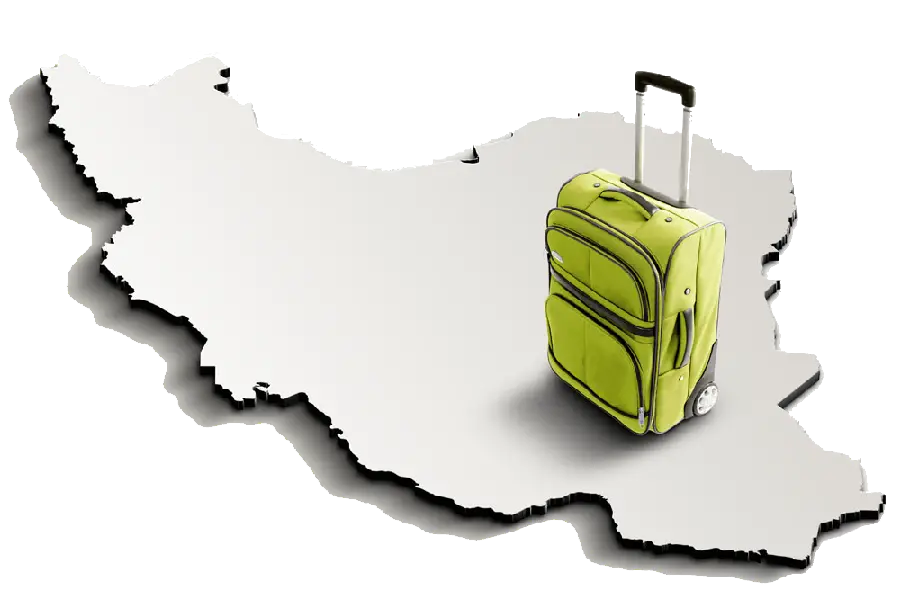 Special image of Iran map with travel suitcase photo in PNG format