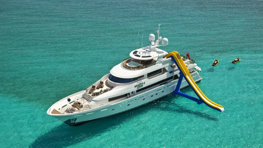 Photo of a yacht with a water slide