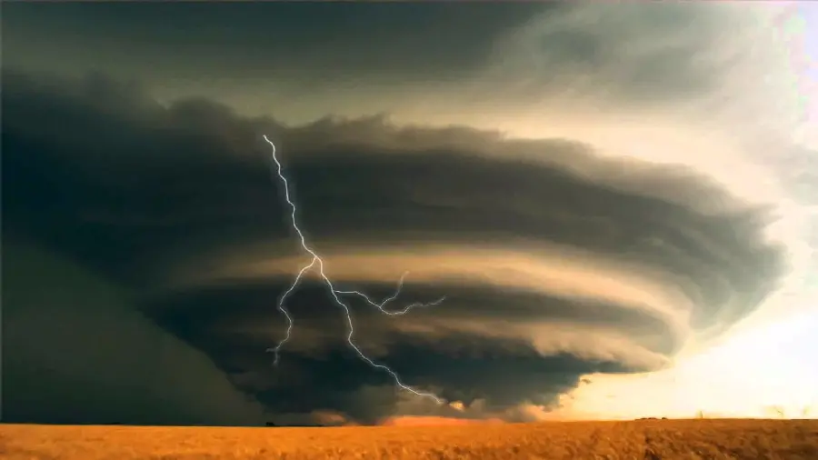 Scary tornado and lightning in the desert HD wallpaper