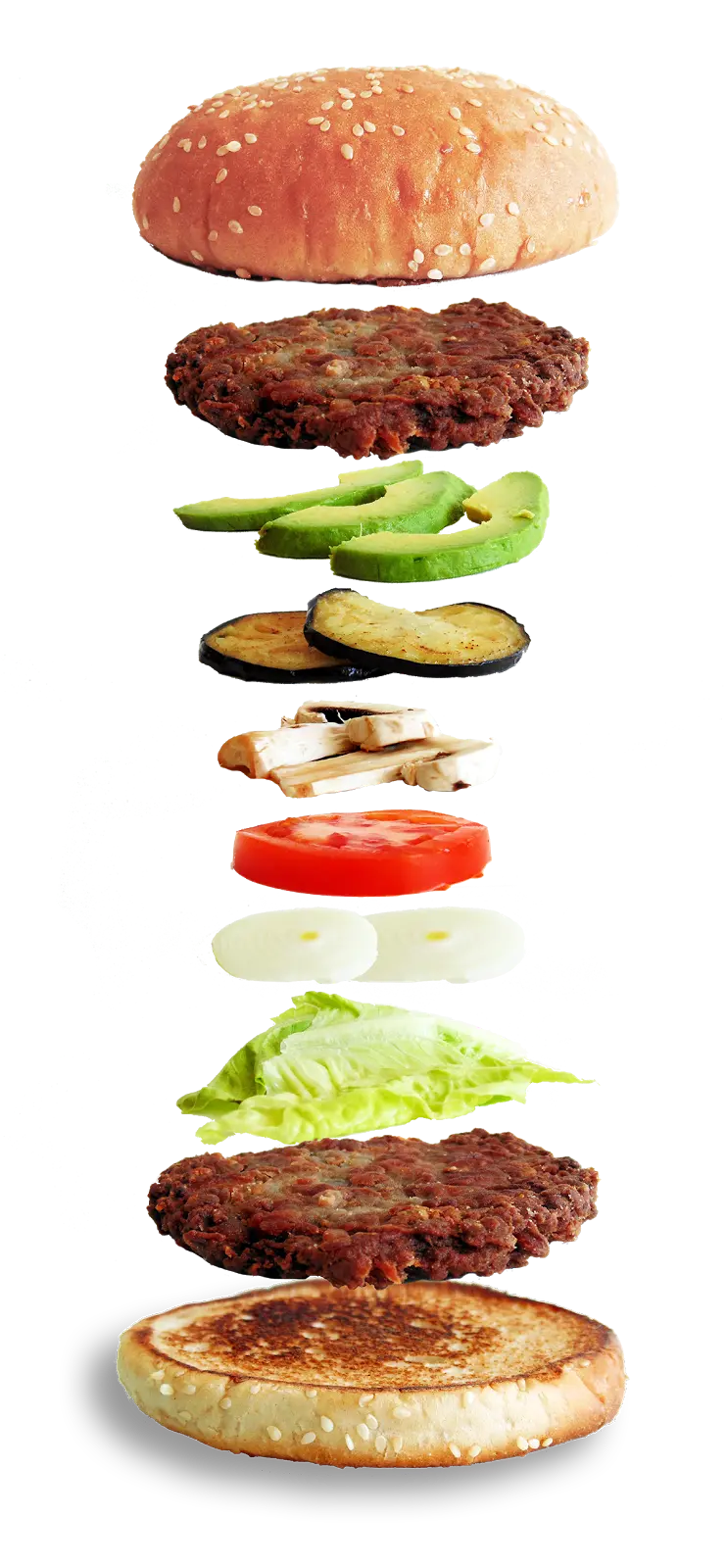 Image of delicious layers of Meat and Vegetable Burger 
