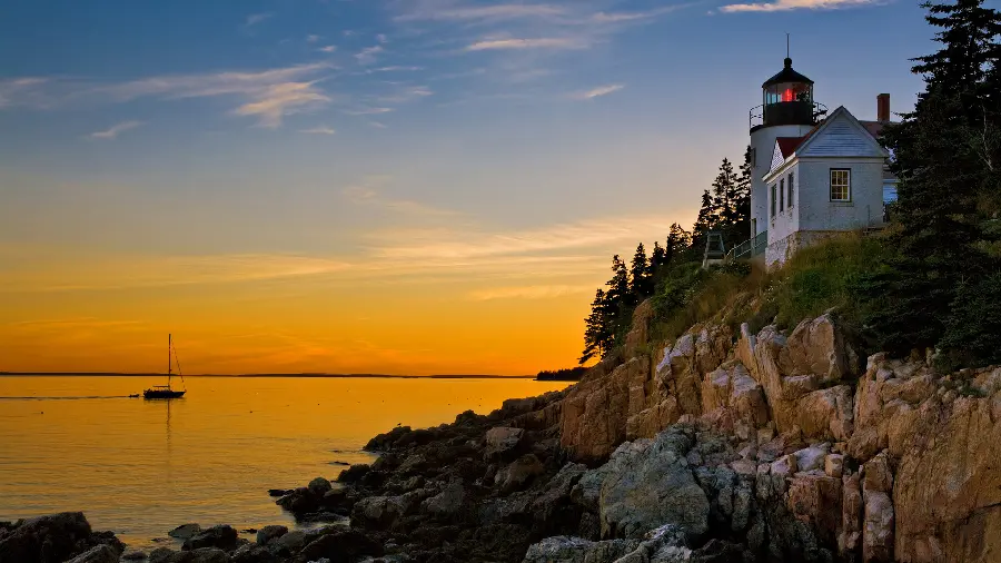 Inspiring image of nature with a lighthouse design White at sunset