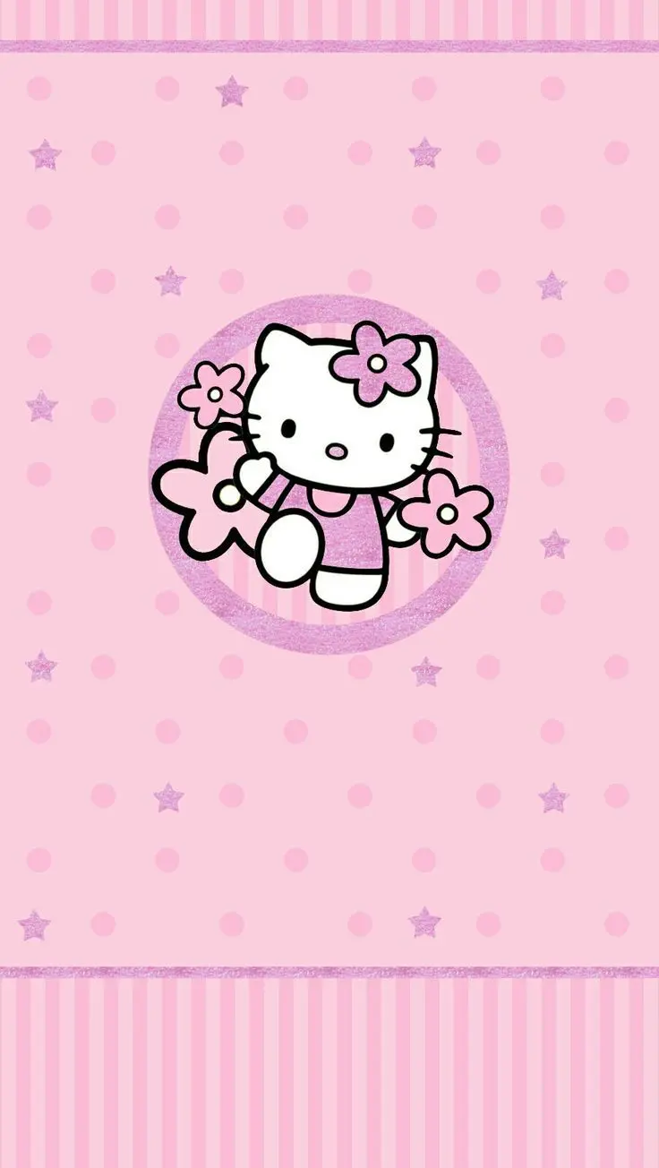 Download circle image of Hello Kitty on pink background 8k