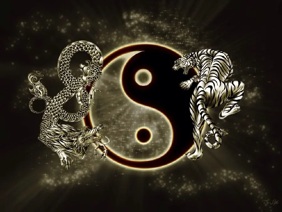 Laptop Wallpaper with a Tiger Design on the Edge of the Famous Yin and Yang Symbol