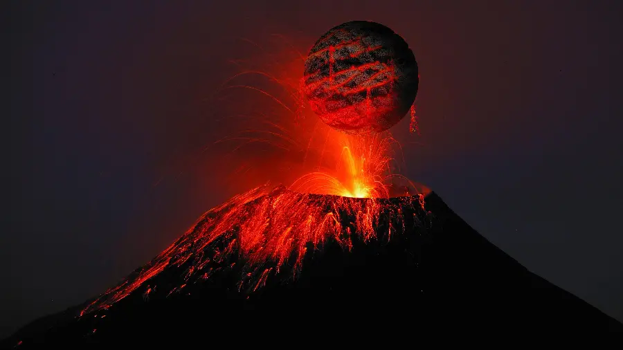 Stock Photo Strange active volcano dangerous under rocky planet