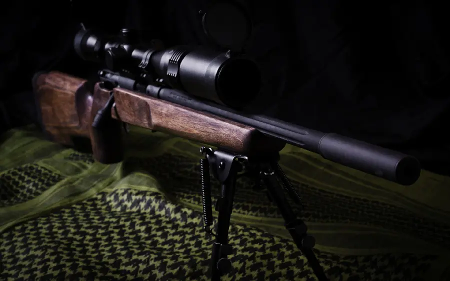 Cool profile photo of a high-quality sniper rifle with a scope