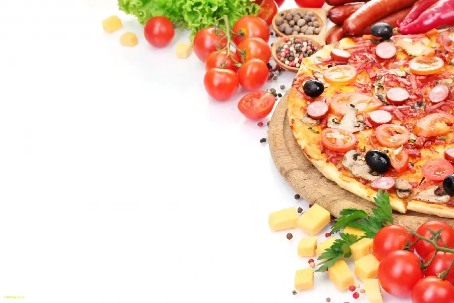 Beautiful PowerPoint background page with pizza design and white background