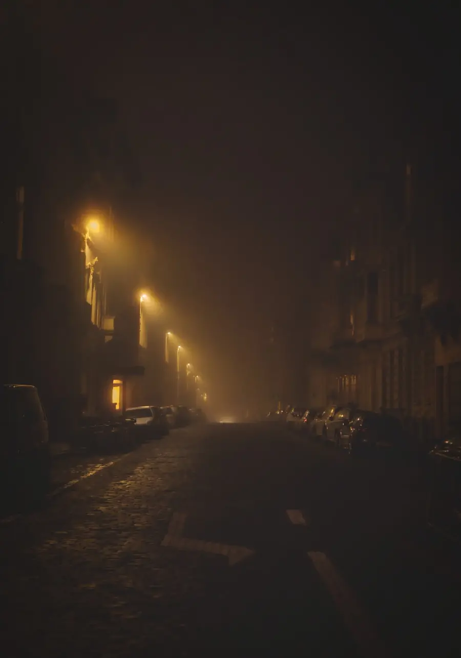 HD Romantic View of Lonely Street with Bright Yellow Lights