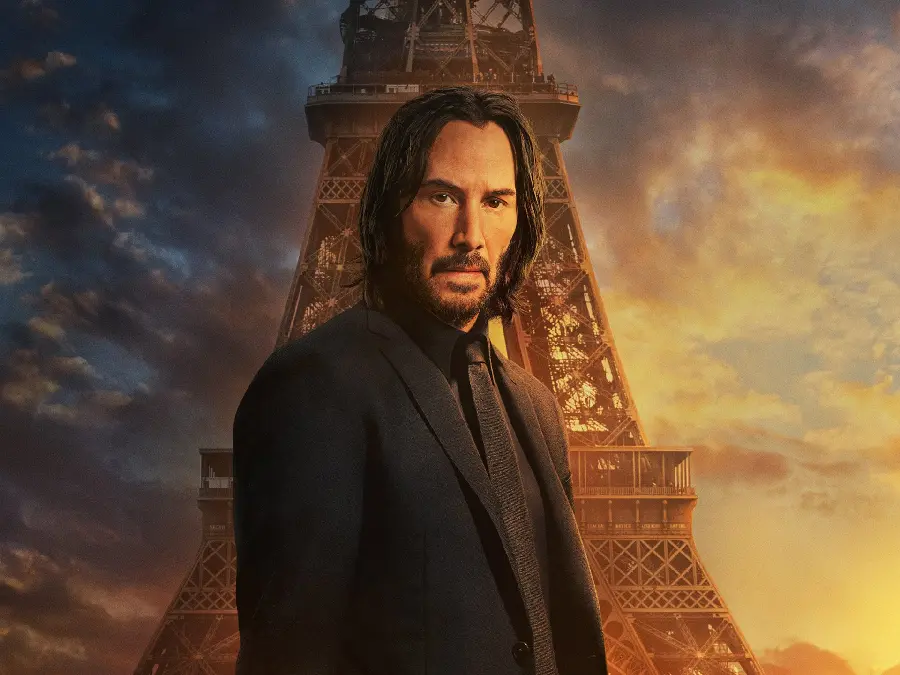 Picture of John Wick with the Eiffel Tower in the background in John Wick 2023