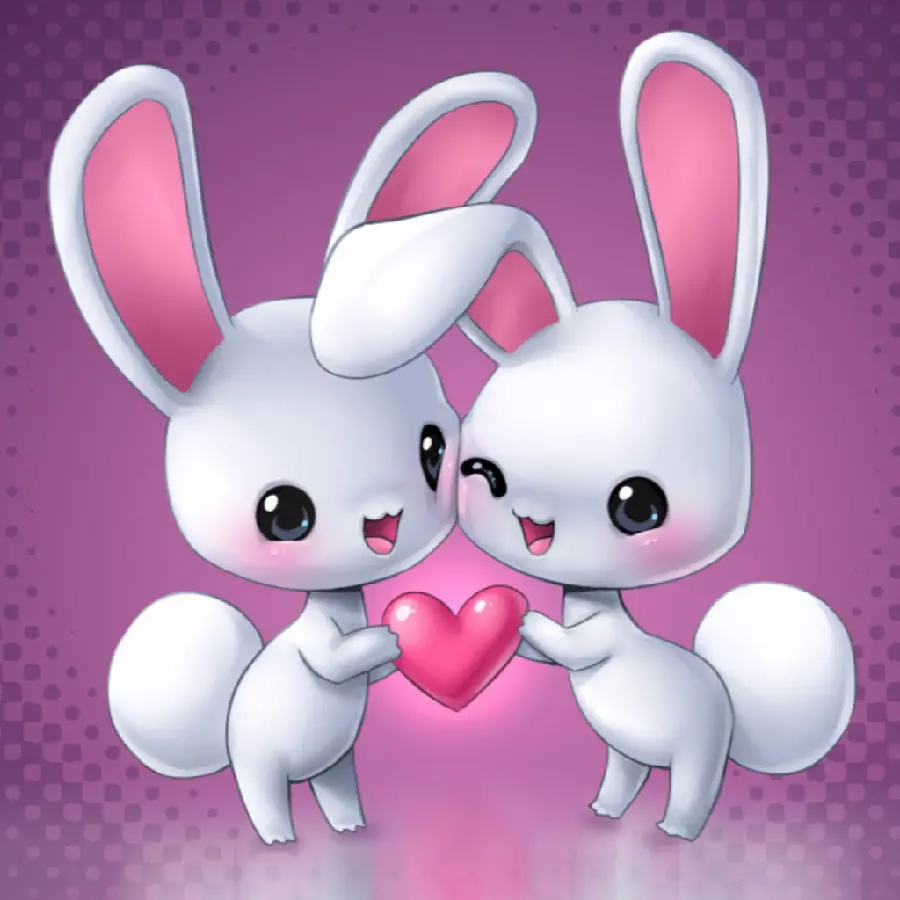 The best romantic white pink profile with a view of two rabbits
