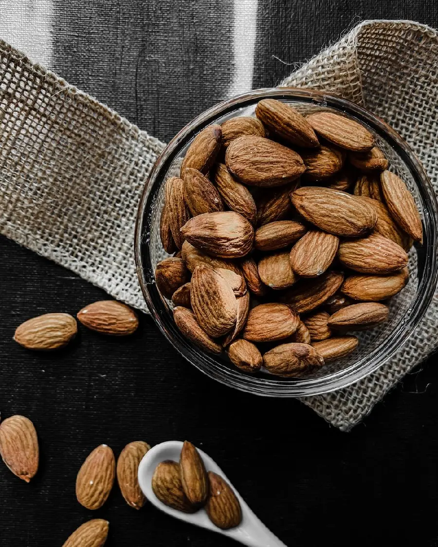 Artistic photo of almonds from above for advertising posts