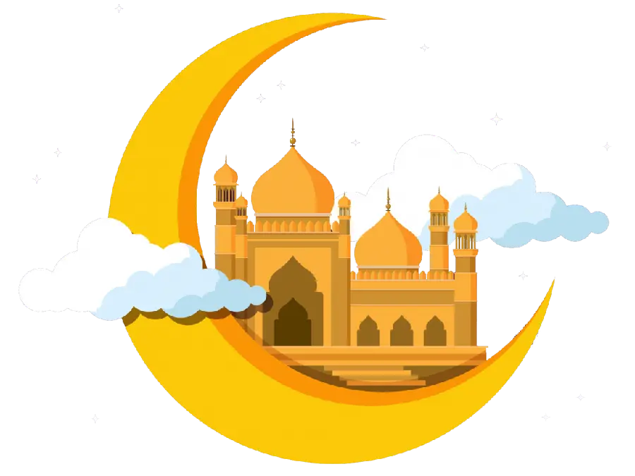 Image of the Ramadan crescent and beautiful mosque in the dreamy sky