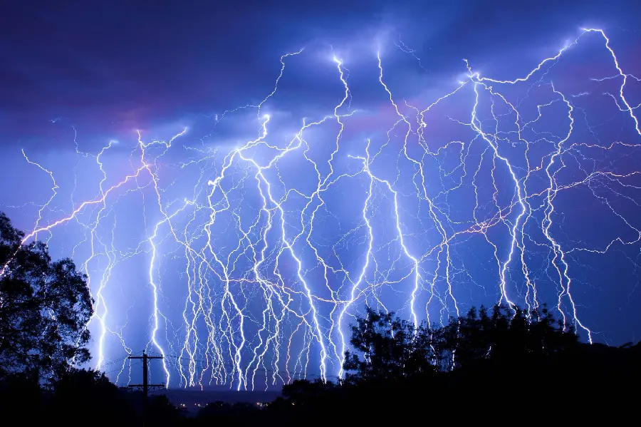 Amazing and incredibly beautiful picture of many lightnings in the sky
