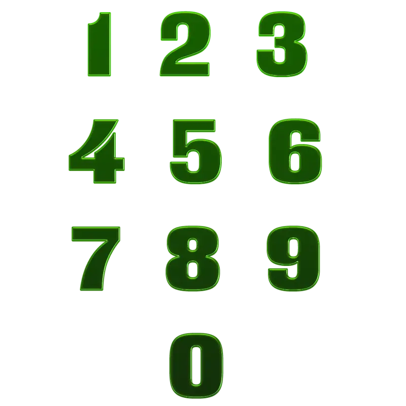 Green Numbers 1 to 9 Png Image