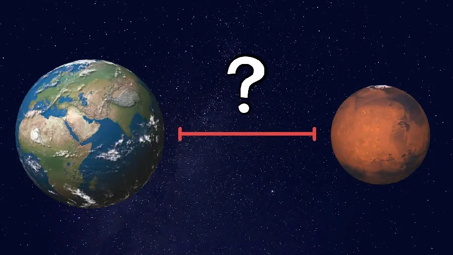 Educational photo of the distance between Earth and Mars, the average distance between these two planets, the closest state is 56 million km, the farthest distance is 401 million km