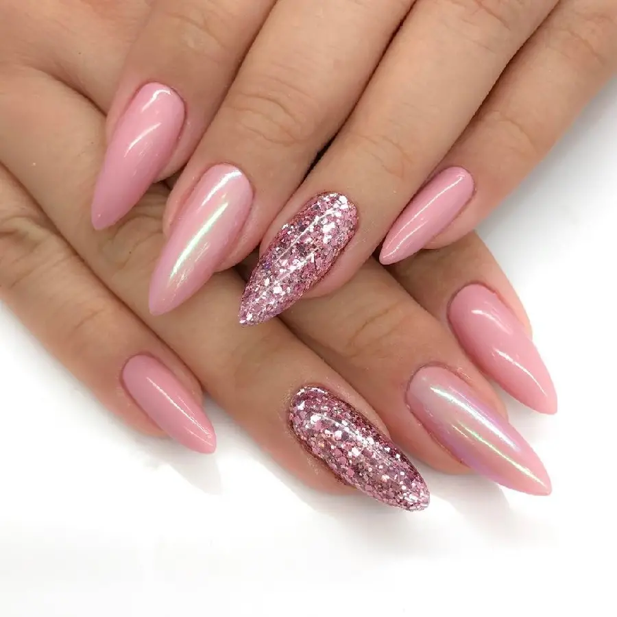 The latest sharp nail model 2023 with cute pink nail polish