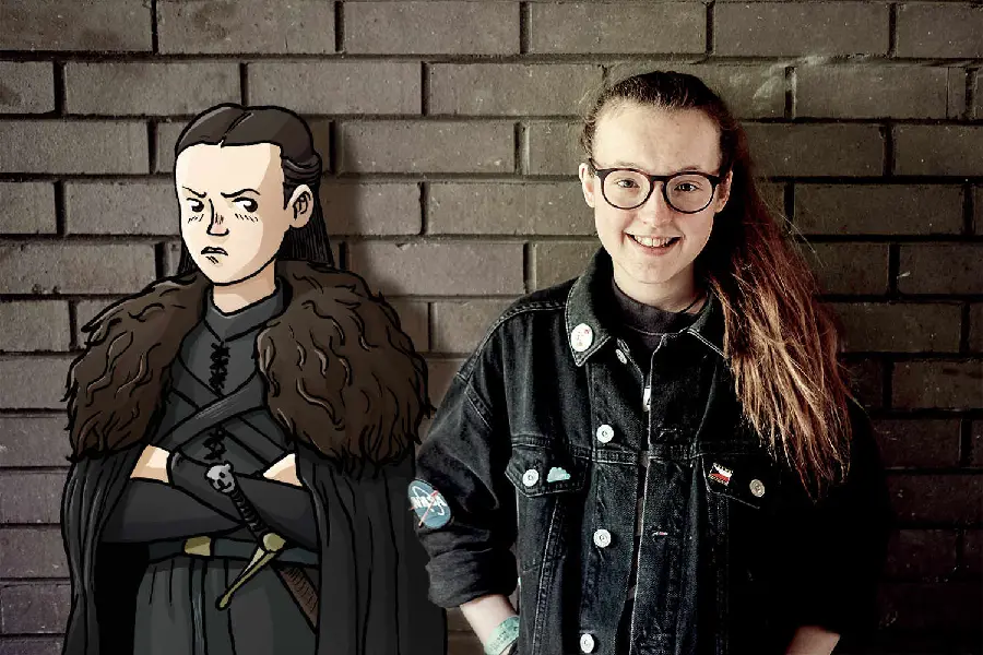 Beautiful wallpaper of Bella Ramsey and her drawing for the laptop