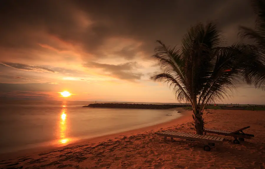 Nature background sunset with a magical orange theme on the seashore 1402