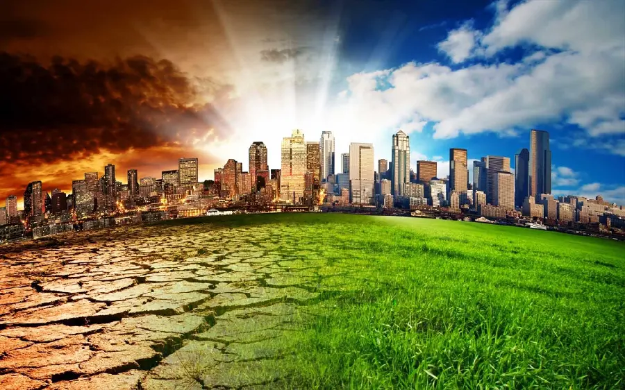Comparison of beautiful and lush nature with polluted and sad nature