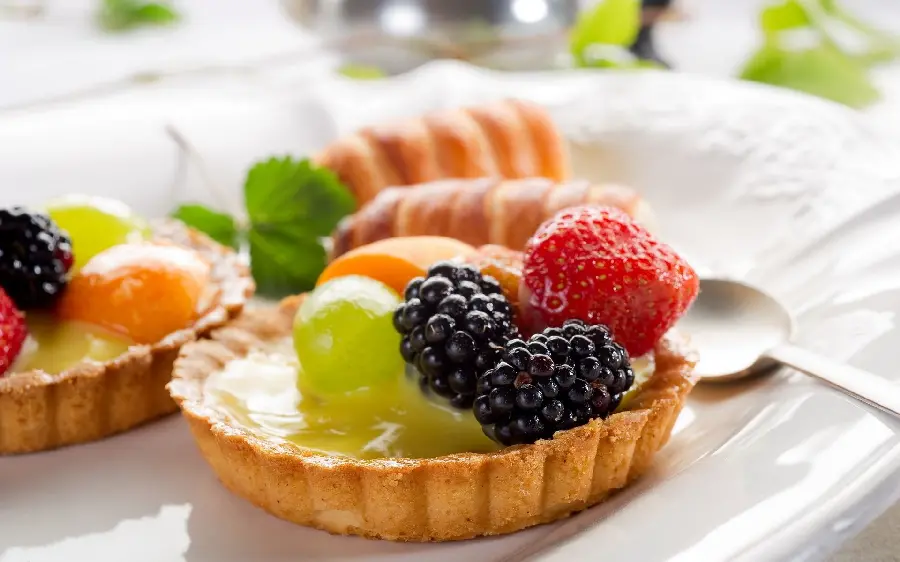 New homemade dessert with a soft texture and fruit decoration