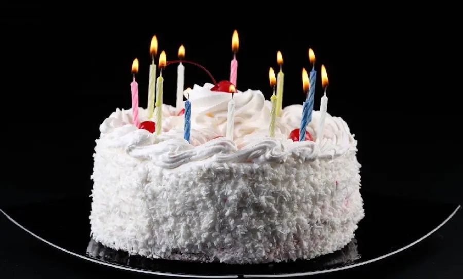 Latest Image White Birthday Cake with Lighted Candles for 4K Clip
