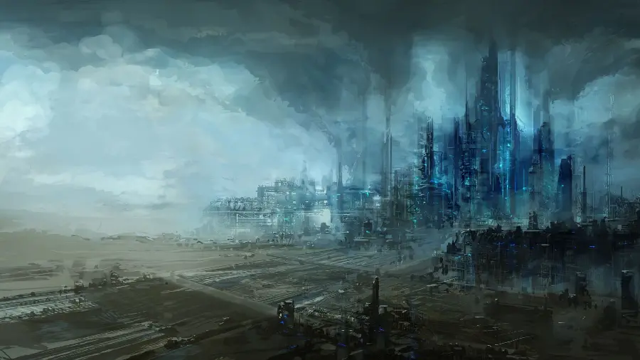 Blurry photo of a unique fantasy city in Full HD quality