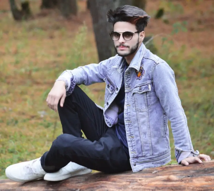 Fake photo of a boy sitting on the floor for a stylish and luxurious profile