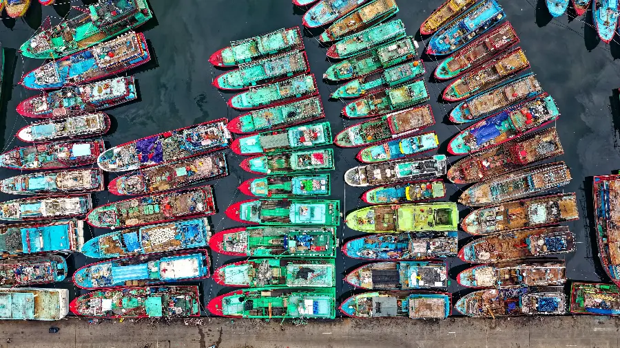 Download Beautiful Colorful Boats and Barges Wallpaper from Above Ultra HD