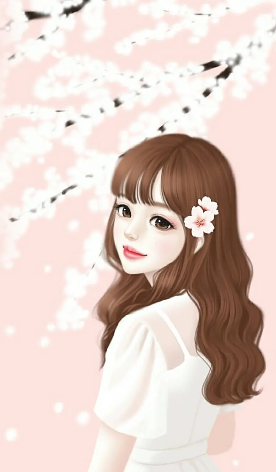 Pink girl profile picture with a cute Korean girl design
