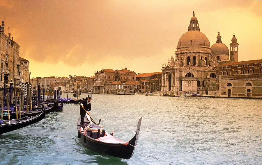 View with gondola boats of Venice