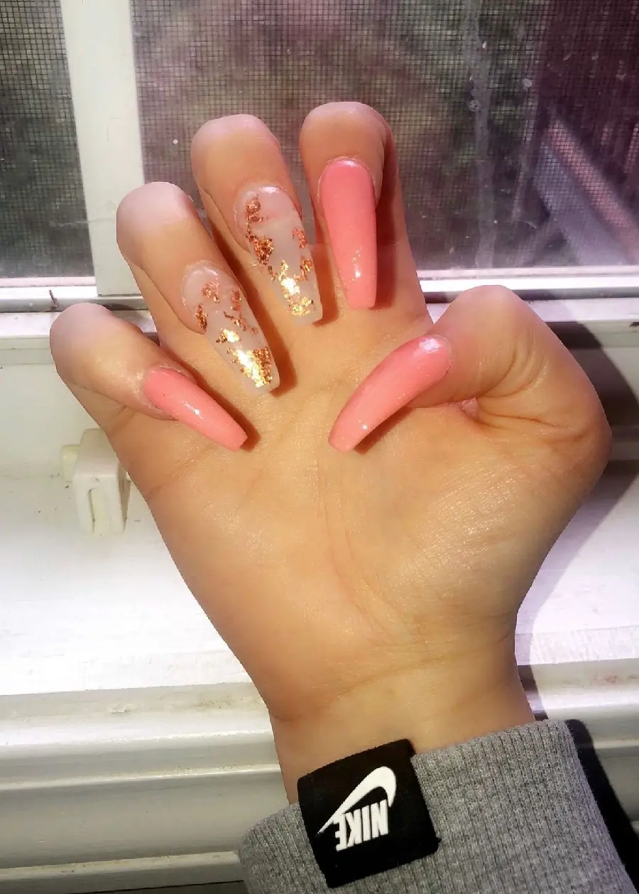 Girl's long pink nail model 1402 for nail artists' ideas