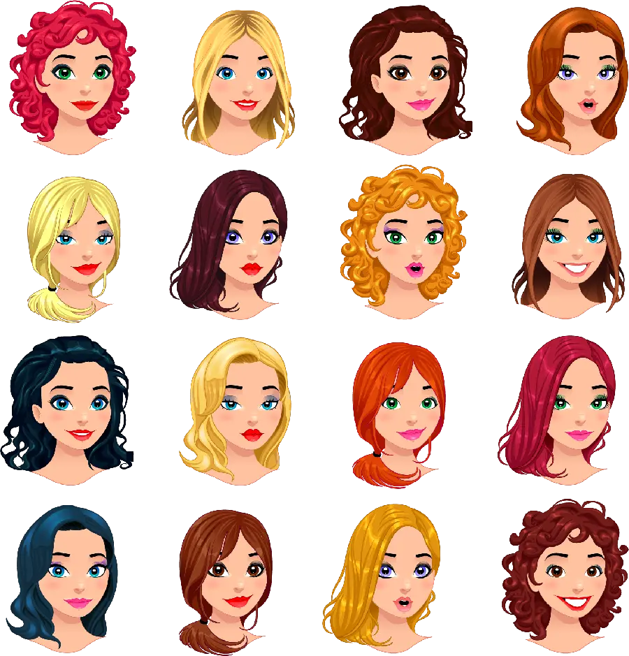 Photos of various types of girls' heads cropped for editing