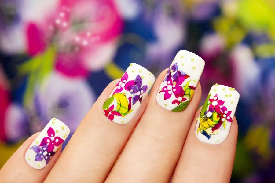 The most beautiful white nail art with flower painting for ideas