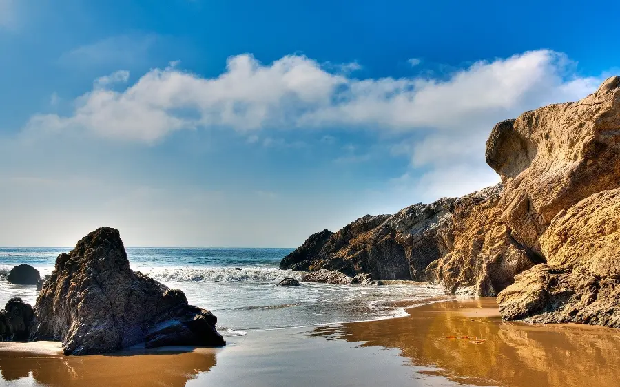 A unique rocky seashore in a colorful artistic view