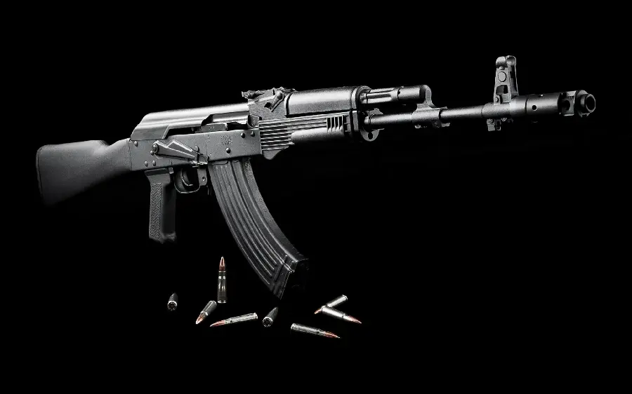 Photo of the latest and most modern weapon models on a black background